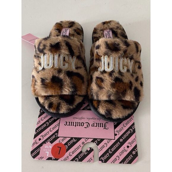 Juicy Couture Shoes - Juicy Couture ELDORIS 2 Faux Fur LEOPARD Slip On Slide Slippers Women’s L 9/10
